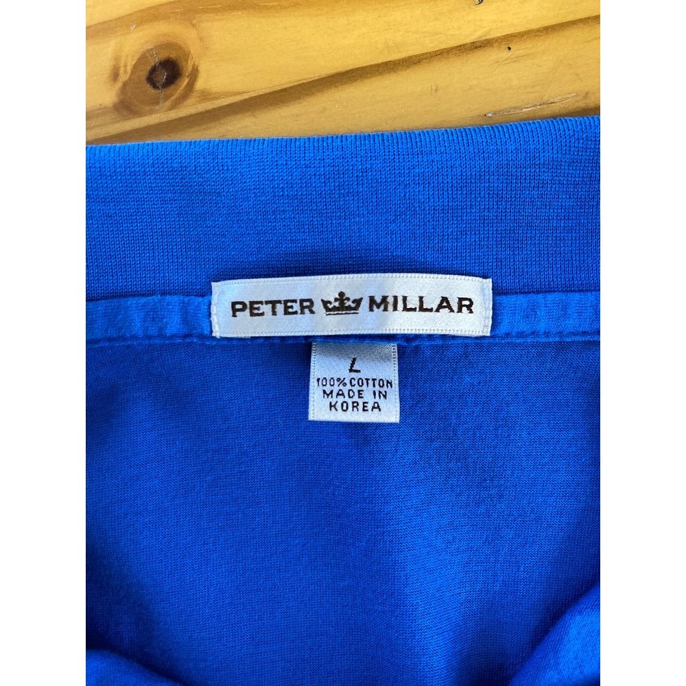 Peter Millar Large Men's Golf Polo Shirt 100% Cotton Blue Short Sleeve - Picture 5 of 9